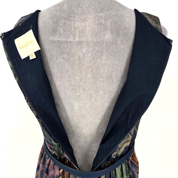 ModCloth Dress Womens XL Geometric Cotton Back Zip Fit n Flare Belted Lined - Picture 11 of 13
